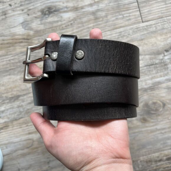 Levi Strauss Belt Leather Dark Brown Silver Square Buckle Name Logo 38/95 - Picture 3 of 10